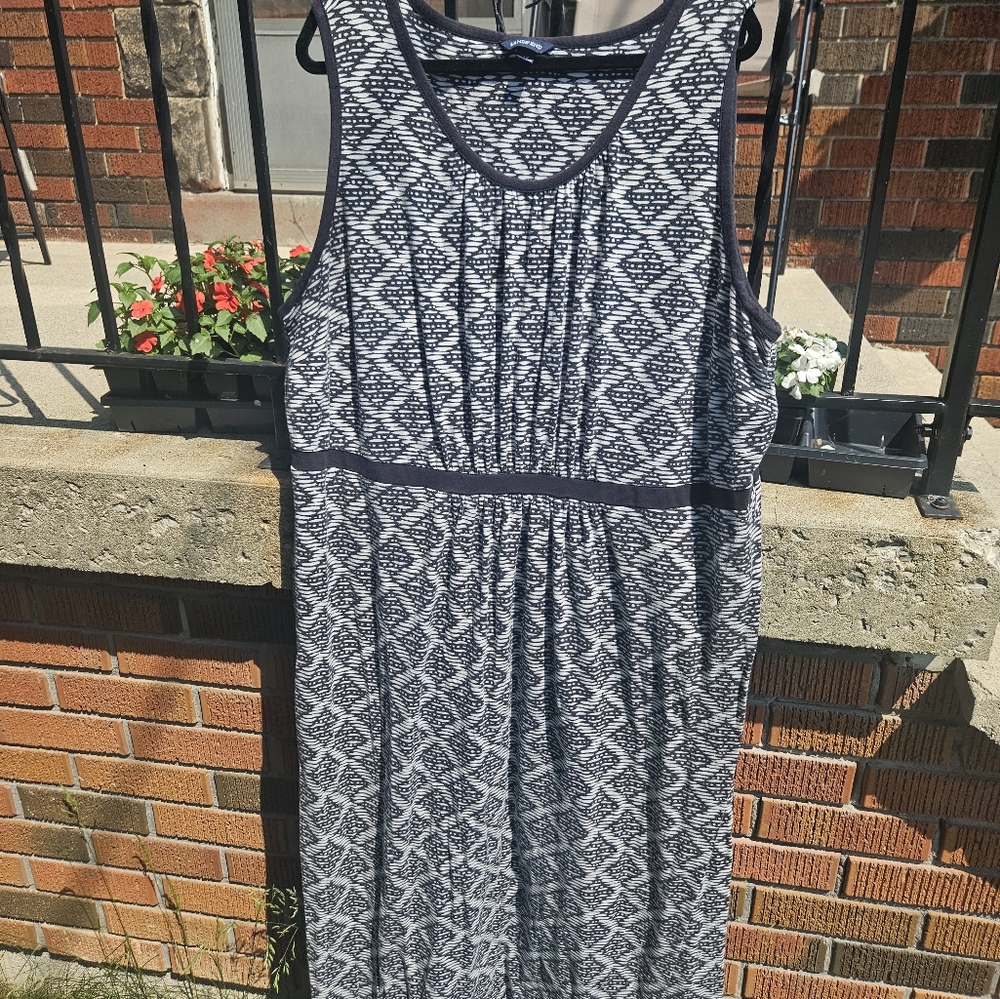 Lands' End Black and White Geometric Maxi Dress
